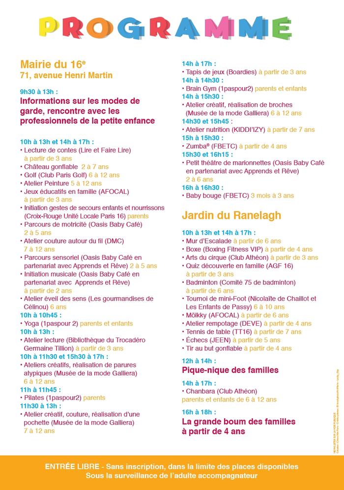 Paris 16 programme journée de l'enfant et de la famille